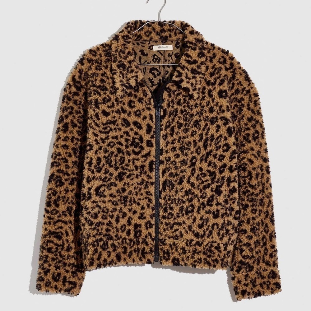 Madewell Leopard Sherpa Bomber Jacket Size S